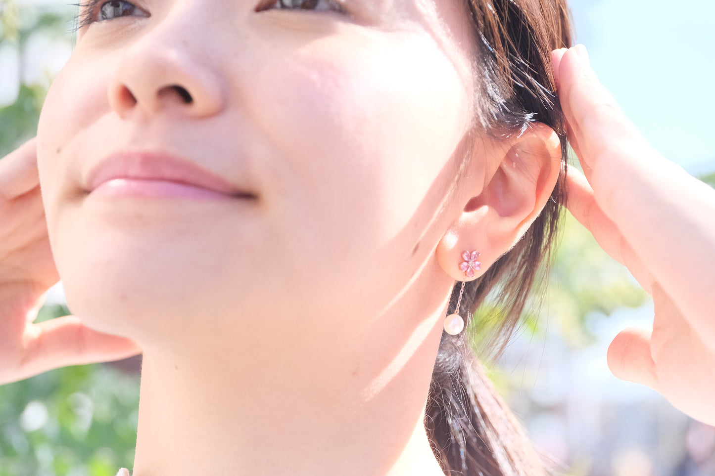 K10ピンクサファイア×あこや真珠 ピアス